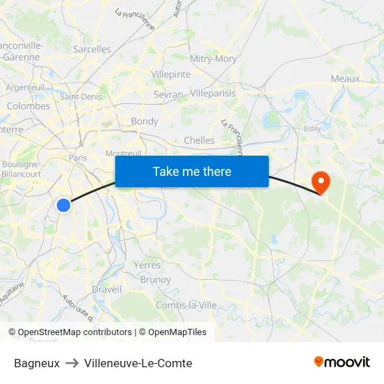 Bagneux to Villeneuve-Le-Comte map