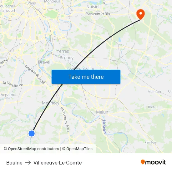 Baulne to Villeneuve-Le-Comte map
