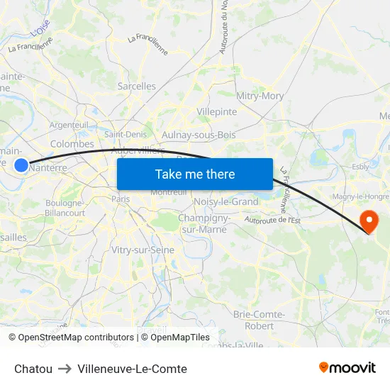 Chatou to Villeneuve-Le-Comte map