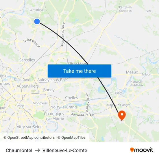 Chaumontel to Villeneuve-Le-Comte map