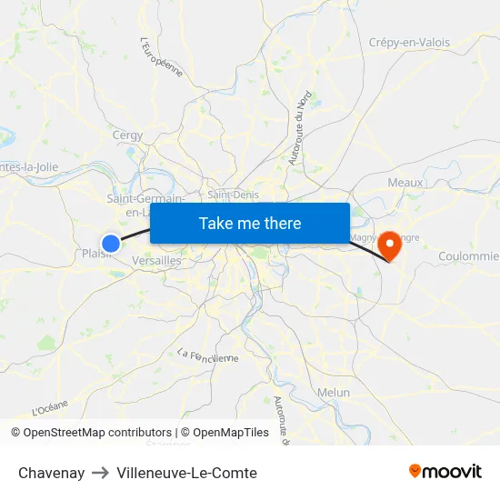 Chavenay to Villeneuve-Le-Comte map