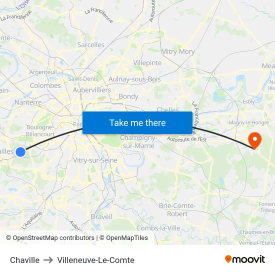 Chaville to Villeneuve-Le-Comte map
