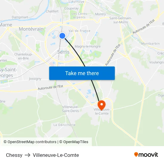 Chessy to Villeneuve-Le-Comte map