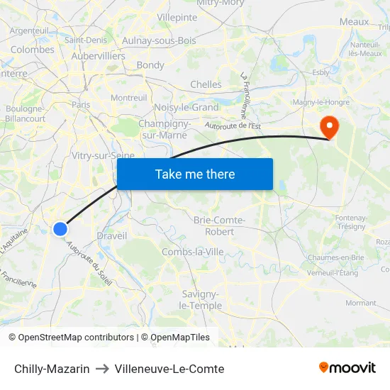 Chilly-Mazarin to Villeneuve-Le-Comte map