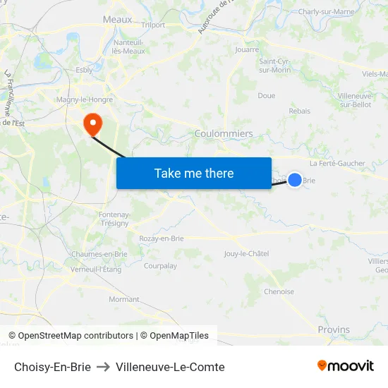 Choisy-En-Brie to Villeneuve-Le-Comte map