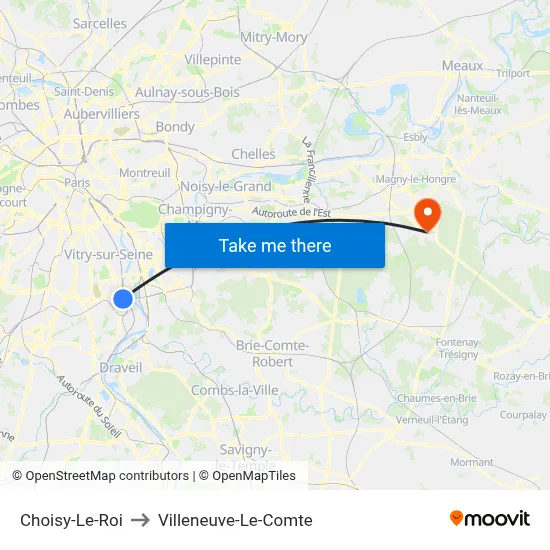 Choisy-Le-Roi to Villeneuve-Le-Comte map