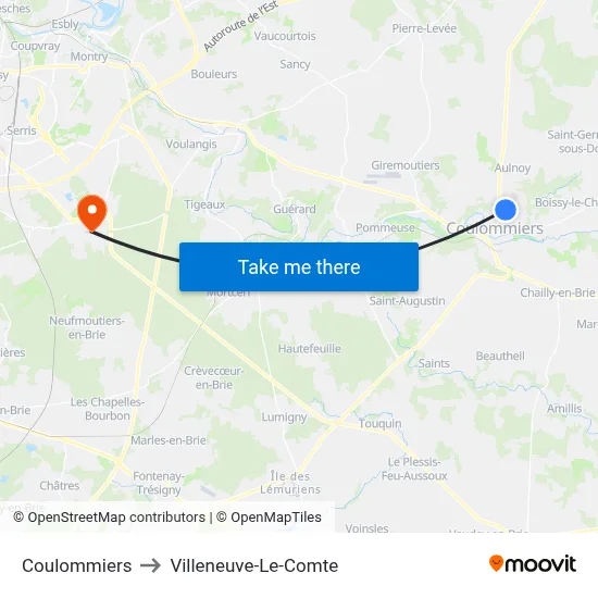 Coulommiers to Villeneuve-Le-Comte map