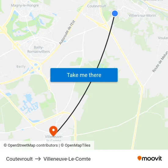 Coutevroult to Villeneuve-Le-Comte map