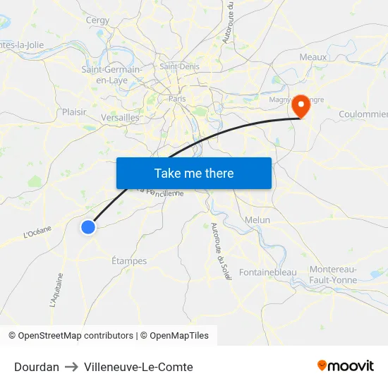 Dourdan to Villeneuve-Le-Comte map