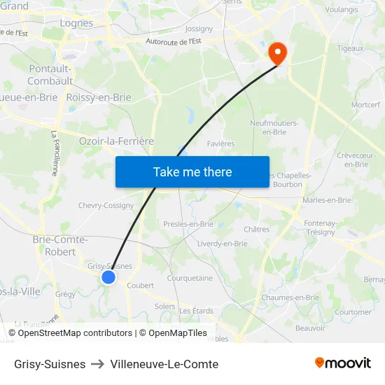 Grisy-Suisnes to Villeneuve-Le-Comte map