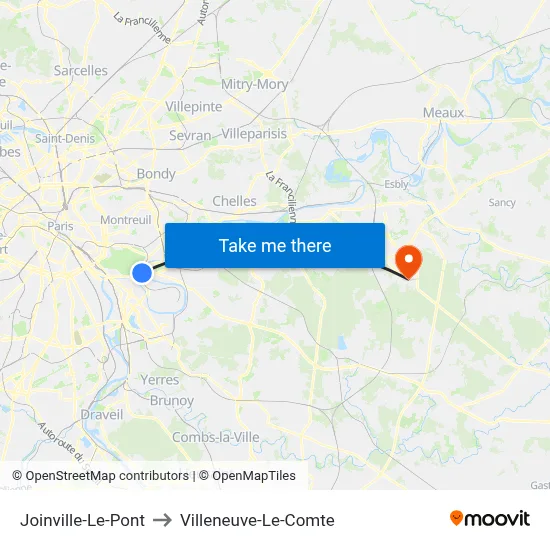 Joinville-Le-Pont to Villeneuve-Le-Comte map