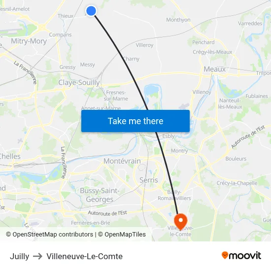 Juilly to Villeneuve-Le-Comte map