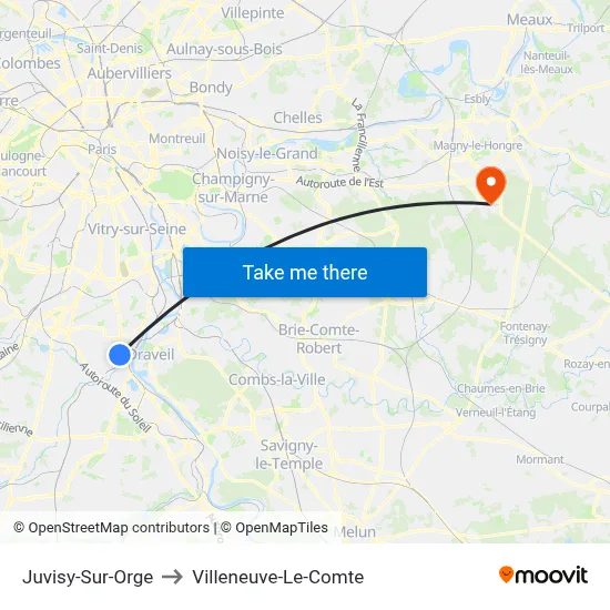 Juvisy-Sur-Orge to Villeneuve-Le-Comte map