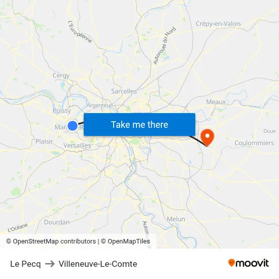 Le Pecq to Villeneuve-Le-Comte map