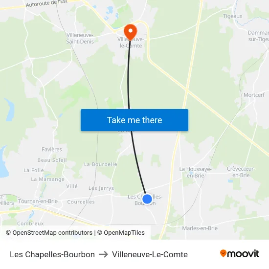 Les Chapelles-Bourbon to Villeneuve-Le-Comte map