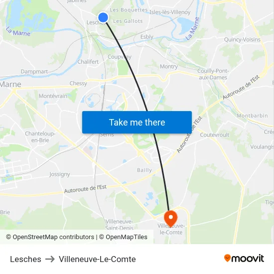 Lesches to Villeneuve-Le-Comte map