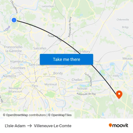 L'Isle-Adam to Villeneuve-Le-Comte map
