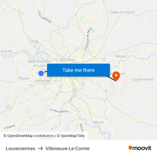 Louveciennes to Villeneuve-Le-Comte map
