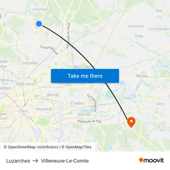 Luzarches to Villeneuve-Le-Comte map