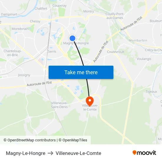 Magny-Le-Hongre to Villeneuve-Le-Comte map