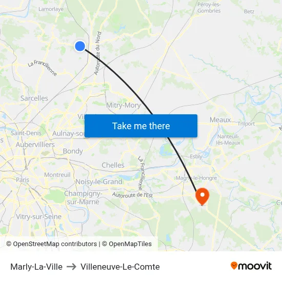 Marly-La-Ville to Villeneuve-Le-Comte map