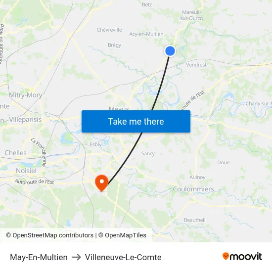 May-En-Multien to Villeneuve-Le-Comte map