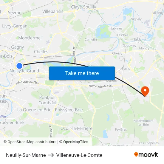 Neuilly-Sur-Marne to Villeneuve-Le-Comte map