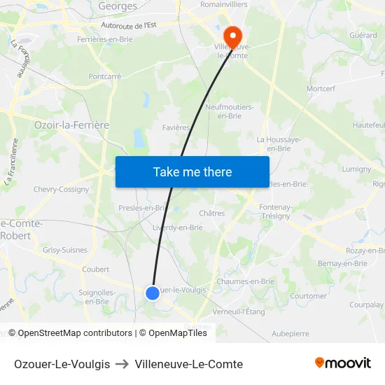 Ozouer-Le-Voulgis to Villeneuve-Le-Comte map