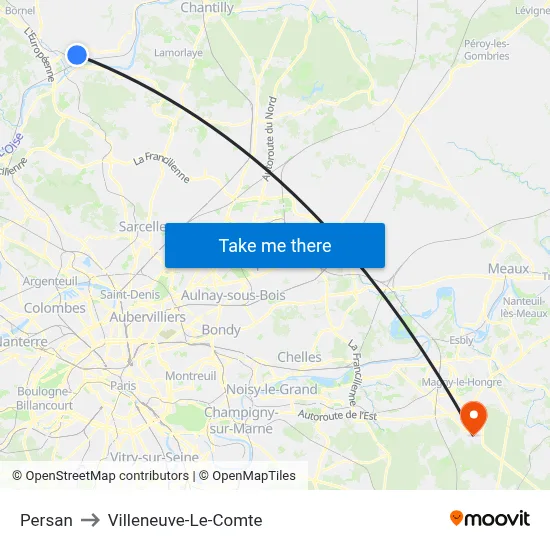 Persan to Villeneuve-Le-Comte map