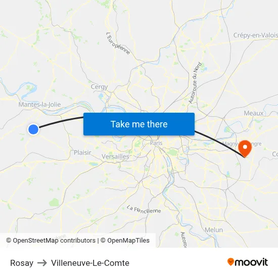 Rosay to Villeneuve-Le-Comte map