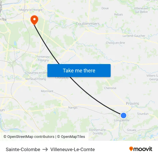 Sainte-Colombe to Villeneuve-Le-Comte map