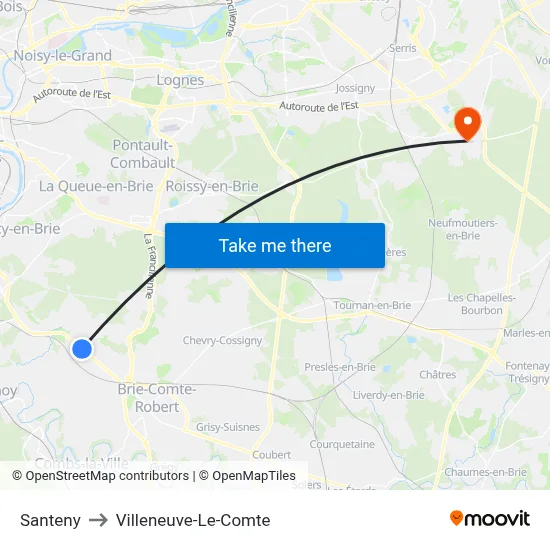 Santeny to Villeneuve-Le-Comte map