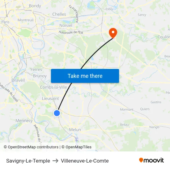 Savigny-Le-Temple to Villeneuve-Le-Comte map