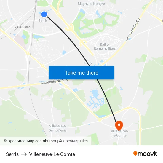 Serris to Villeneuve-Le-Comte map