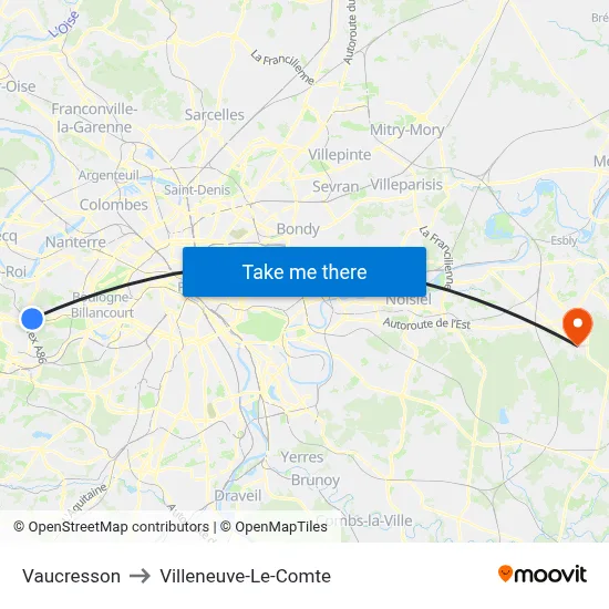 Vaucresson to Villeneuve-Le-Comte map