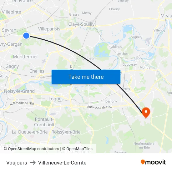 Vaujours to Villeneuve-Le-Comte map