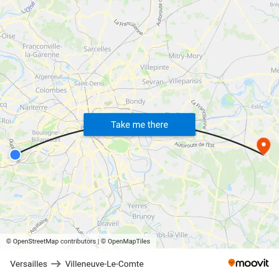 Versailles to Villeneuve-Le-Comte map