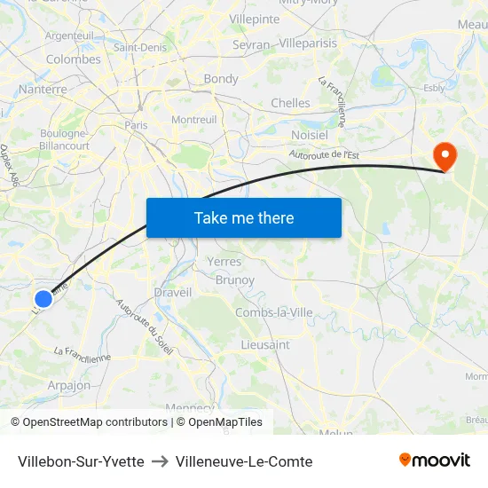 Villebon-Sur-Yvette to Villeneuve-Le-Comte map