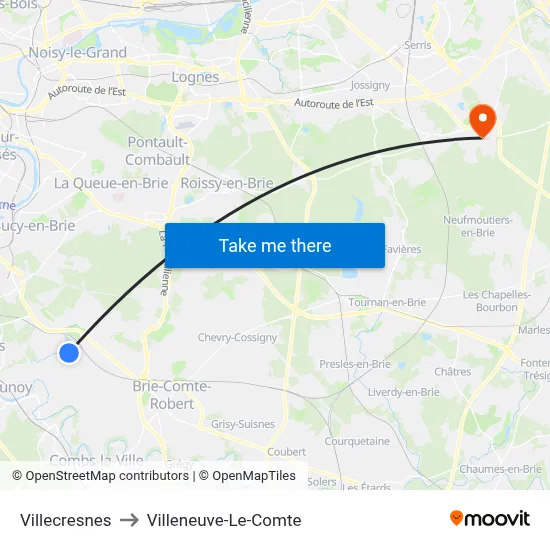Villecresnes to Villeneuve-Le-Comte map