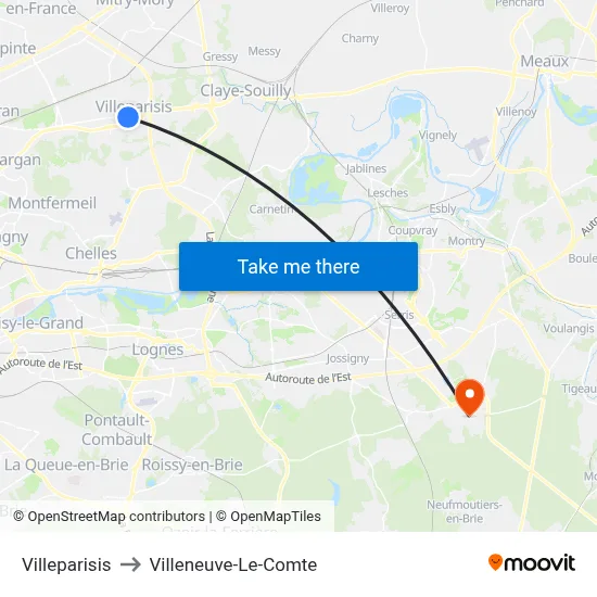 Villeparisis to Villeneuve-Le-Comte map