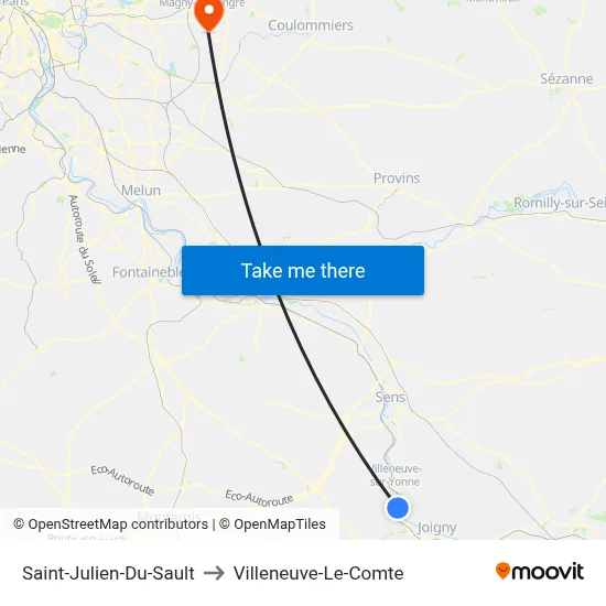 Saint-Julien-Du-Sault to Villeneuve-Le-Comte map