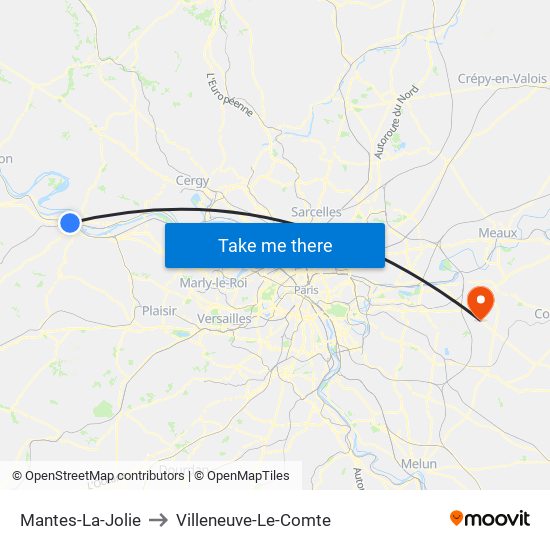 Mantes-La-Jolie to Villeneuve-Le-Comte map