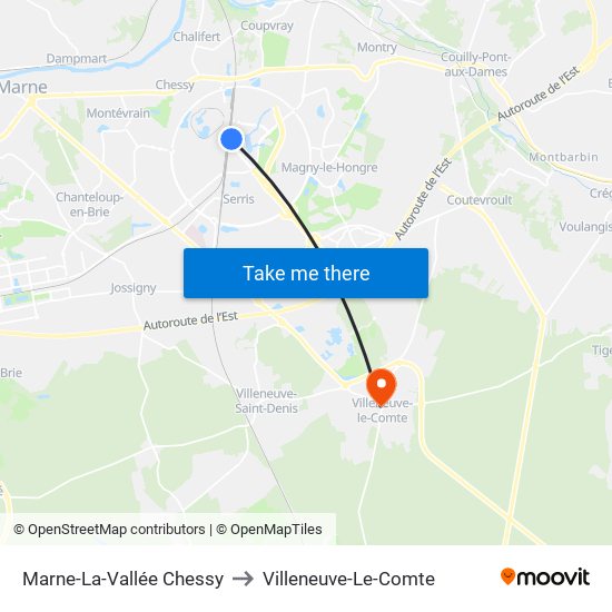 Marne-La-Vallée Chessy to Villeneuve-Le-Comte map