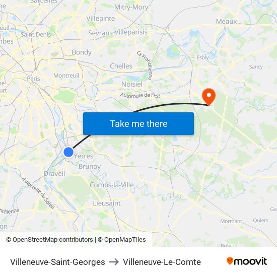 Villeneuve-Saint-Georges to Villeneuve-Le-Comte map