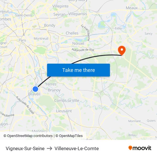 Vigneux-Sur-Seine to Villeneuve-Le-Comte map