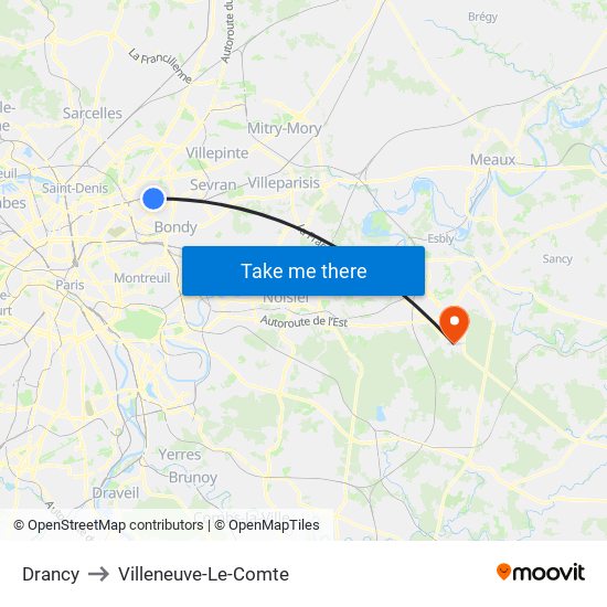 Drancy to Villeneuve-Le-Comte map
