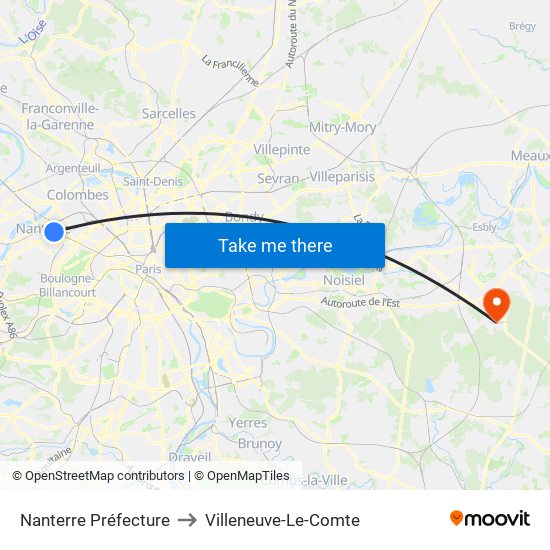 Nanterre Préfecture to Villeneuve-Le-Comte map