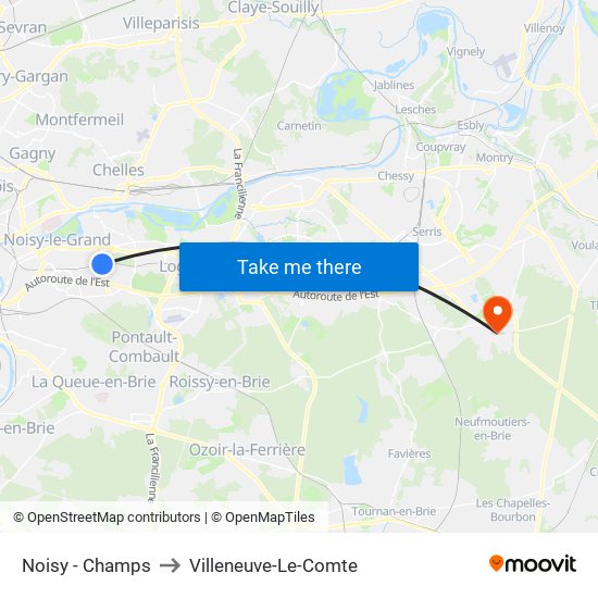 Noisy - Champs to Villeneuve-Le-Comte map