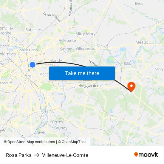 Rosa Parks to Villeneuve-Le-Comte map