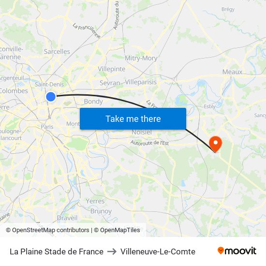La Plaine Stade de France to Villeneuve-Le-Comte map